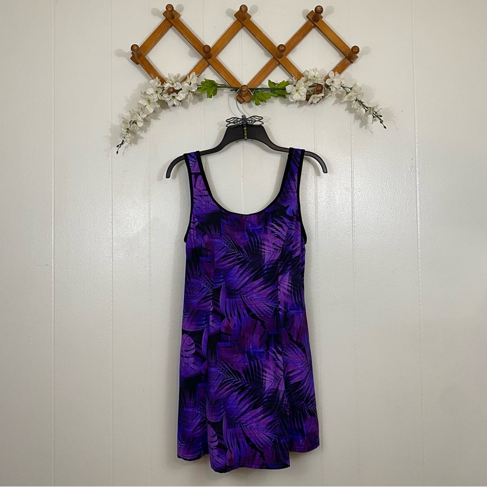 Swimsuits for All sz:12 Purple Feather Print Chlorine Resistant Tank Swim Dress